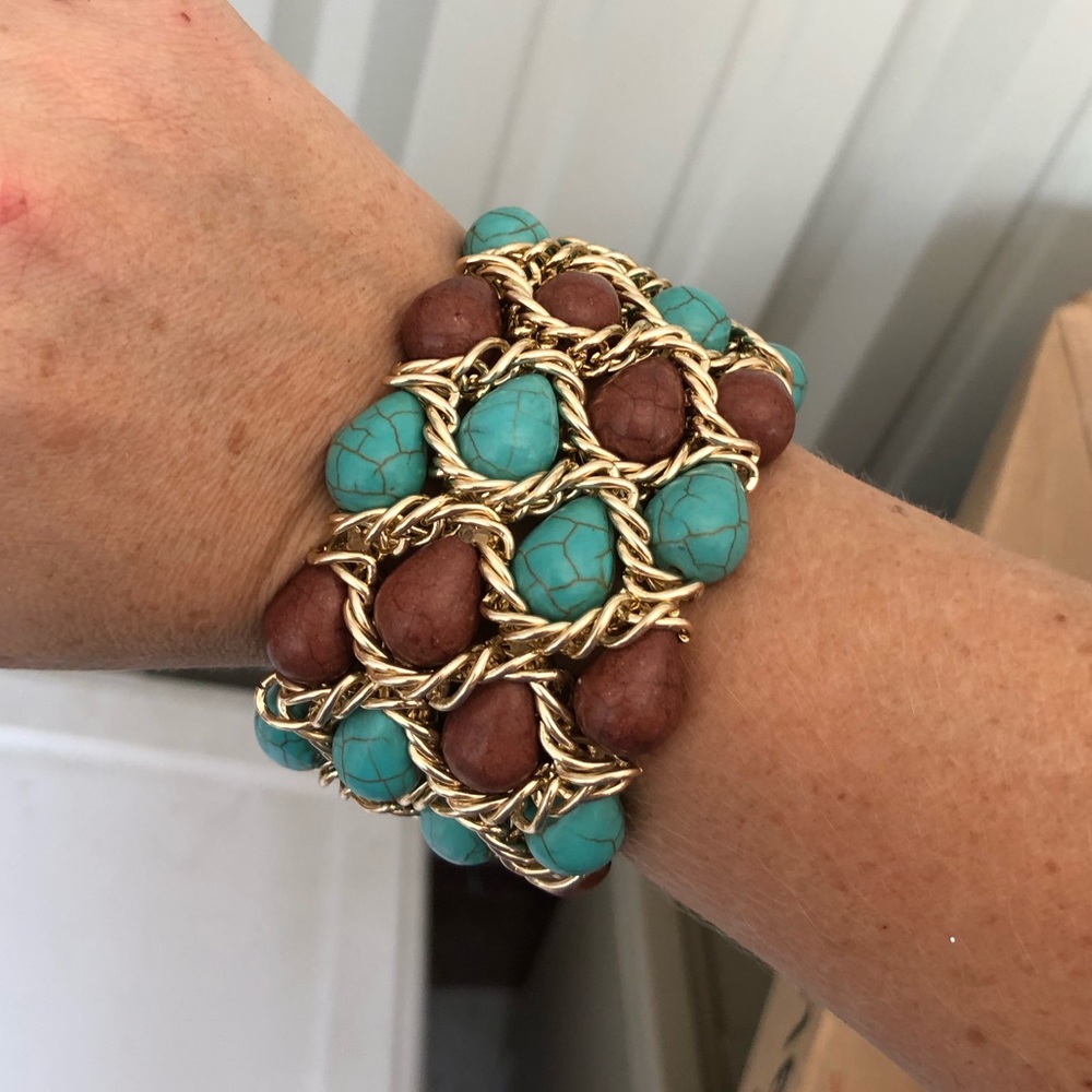 Brown, teal and gold bracelet